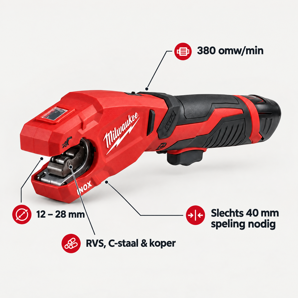 Milwaukee M12 PCSS-202C RAPTOR accu-pijpsnijder 12V